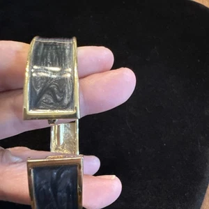 Vintage Smoky Black Enamel & Goldtone Cuff Bracelet (Lot# 399) - Picture 1 of 7