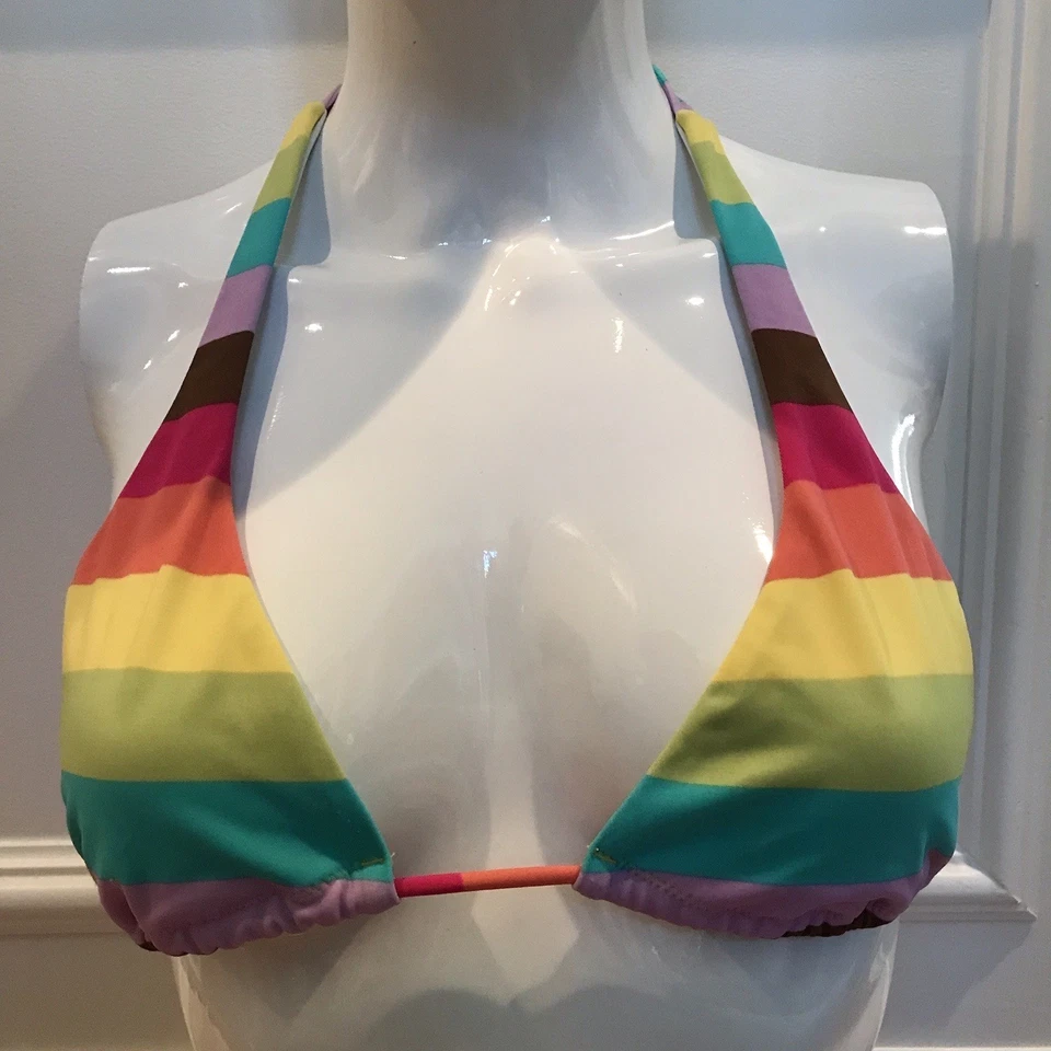 Victorias Secret 彩虹比基尼上衣条纹三角滑领带背部游泳 XS 码 — 第 1/4 张图片