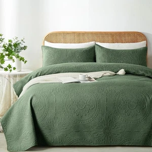 King/Cal King Quilt Set Olive Green,Ultrasonic Embossed Bedspread, Lightweigh... - Picture 1 of 7