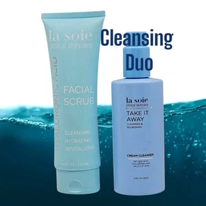 2 PC LA SOIE Clinical Skincare HYALURONIC ACID Cream Cleanser + Facial Scrub - Picture 1 of 3