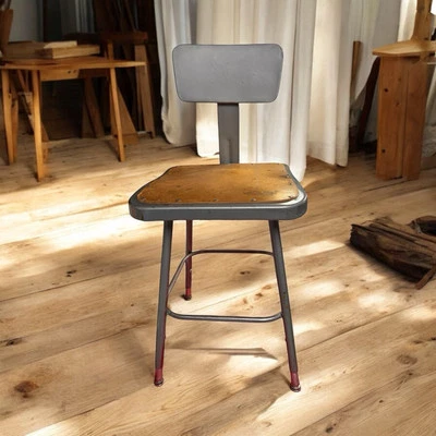 TABURETE INDUSTRIAL DE COLECCIÓN Silla de Metal de Acero Ajustable Fábrica/Dibujo EE. UU. 19”x25” Foto 1 de 4