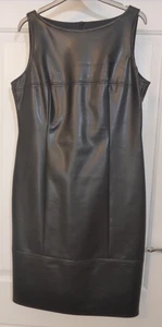 M&S Faux Leather Dress 12 Black Elegant Lined BNWOT NEW Very Soft Shiny M & S - Picture 1 of 12
