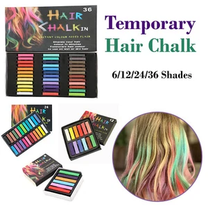 HAIR CHALK COLOUR 6/12/24/36PCS TEMPORARY DYE SALON KITS PARTY FANS COSPLAY SET - Picture 1 of 16