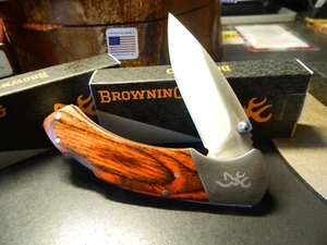 BROWNING KNIVES 4.75" LOCKBACK BROWN PAKKAWOOD FOLDER 440 BLADE - Picture 1 of 16