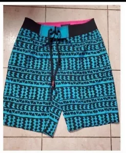 American Eagle Swim Trunks XS Blue Black Striped Geometric Beach A53 - Picture 1 of 3