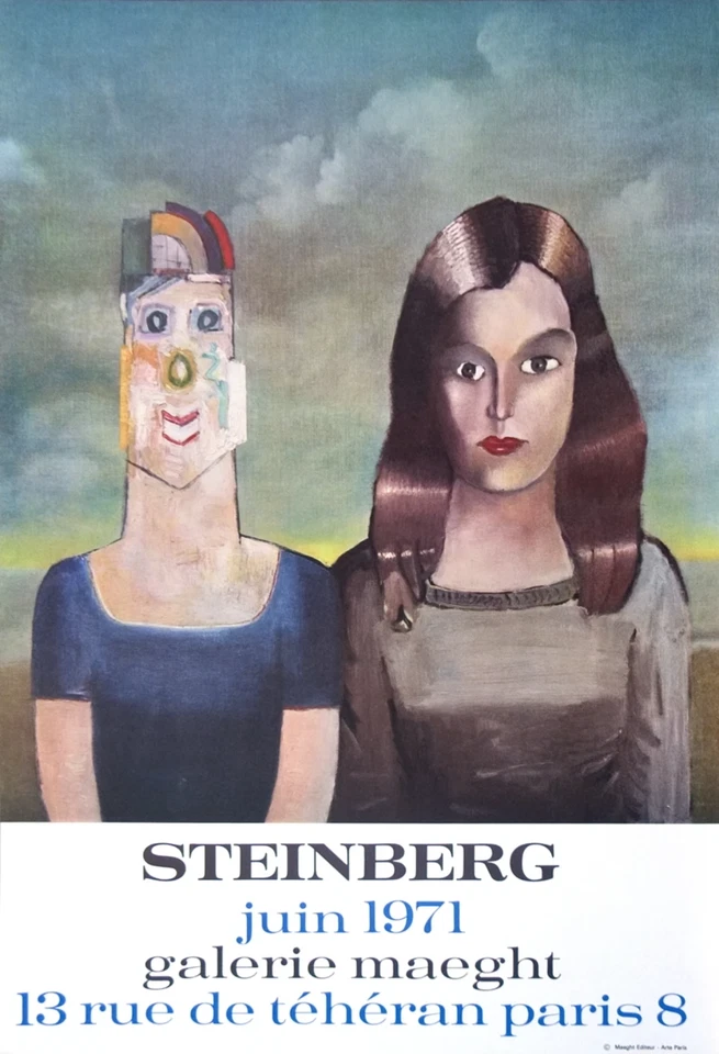 SAUL STEINBERG Pareja 28.75" x 19.75" Litografía 1971 Contemporánea Azul, Marrón W Foto 1 de 1