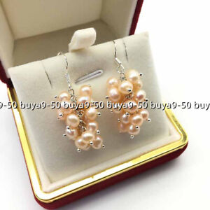 Genuine 7-8mm 8-9mm Multi-Colored Pearl Grape 925 Sterling Silver Hook Earrings