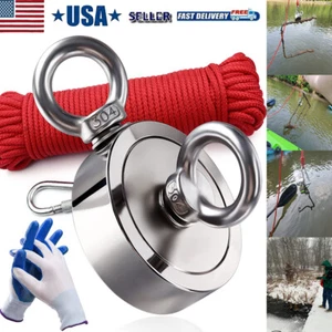 Up to 1500 Lbs Fishing Magnet Kit Pull Force Strong Neodymium + Carabiner+ Rope - Picture 1 of 10