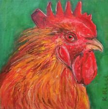 Rooster Painting Original Canvas Bird Art Farmhouse Animal Portrait Chicken Hen