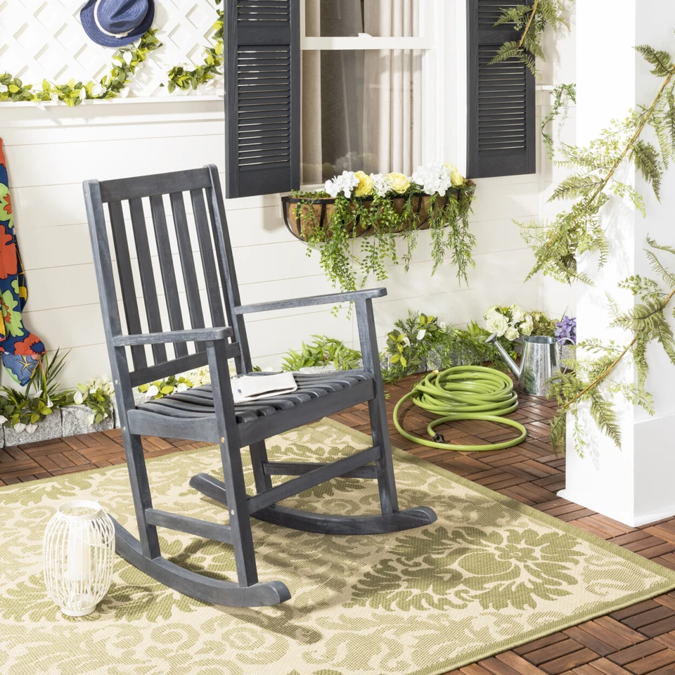 Safavieh Barstow Outdoor Traditional Rocking Chair Dark Slate Grey Twin
