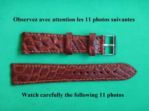 20 MM BRACELET CROCODILE VÉRITABLE MARRON GOLD COUSU FAIT MAIN 16 MM A LA BOUCLE - Imagen 1 de 13