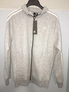 Chaqueta deportiva con cremallera para hombre Adidas gris con logotipo elevado talla mediana 3 rayas $70 - Imagen 1 de 7