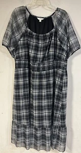 Women's Dress Size 2X Terra & Sky Smocked Mesh Sleeves, Lined Black Plaid - Picture 1 of 4