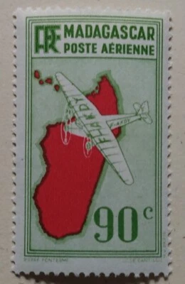 Французская марка авиапочты Мадагаскара, 1935-41, sc#C2, как новая, без наклеек и следов, оригинальная - Изображение 1 из 2