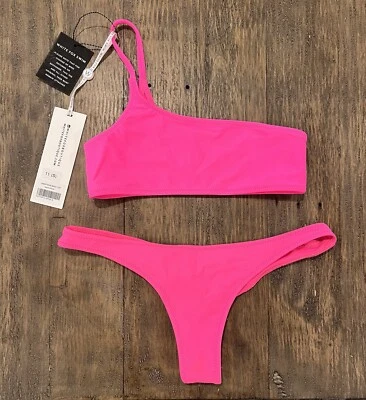 NUEVO Bikini de Natación Boutique Rosa Blanco Zorro Asimétrico Top con Parte Inferior Rouche Talla Pequeña Foto 1 de 4