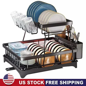 Kitchen Dish Cup Drying Rack Utensil Drainer Dryer Tray Cutlery Holder Organizer - Picture 1 of 15