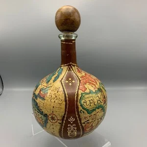 1960er Jahre Leder umwickelt Fausto Corduri Glas Dekanter alte Weltkarte Made in Italy - Bild 1 von 10