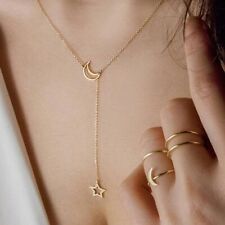 Bohemian Style Moon and Star Silver or Gold Tone Necklace Pendant Leaf UK Seller