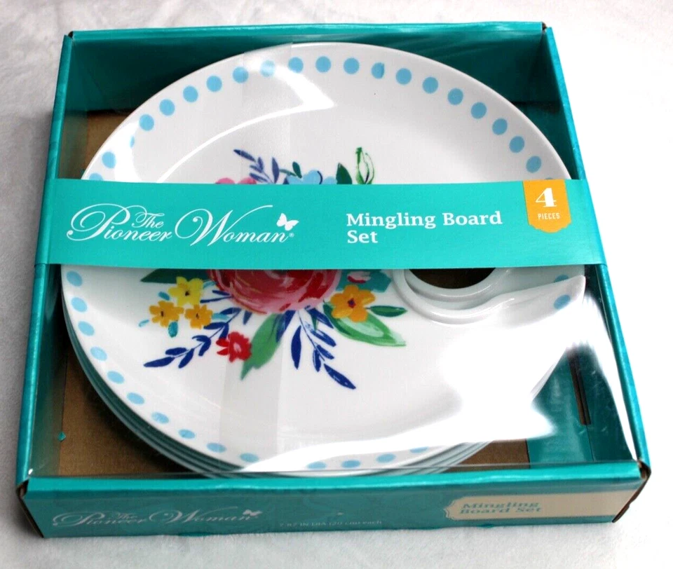Pioneer Woman Mingling Board Set 4 Pieces Pink Floral