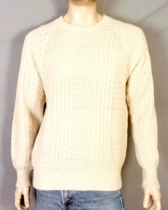 vintage 70s 80s Sears The Men's Store Cream Geometric Chunky Knit Sweater Crew M - Picture 1 of 3