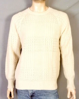 vintage 70s 80s Sears The Men's Store Cream Geometric Chunky Knit Sweater Crew M - Image 1 of 3