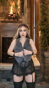 Vintage Rabbit Fur Vest Grey Cosplay Viking Winter Doof OSFM Retro Accessories - Picture 1 of 7
