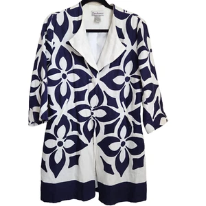 Abrigo Chaqueta Zacharee Mujer Talla 10 Azul Marino Blanco Lino Algodón Bolsillos de Un Botón - Imagen 1 de 13