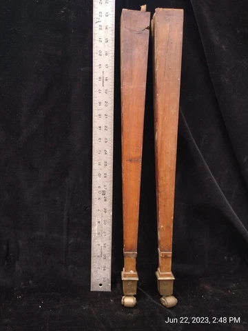 2 Antique Regency Style Wood Solid Cherry Table Legs Brass Castors Salvage Parts Cover