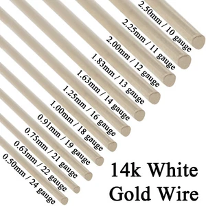 14K Solid White Gold Round Wire Half Hard 1 Inch 10ga - 24 Gauge 0.5mm - 2.5mm - Picture 1 of 6