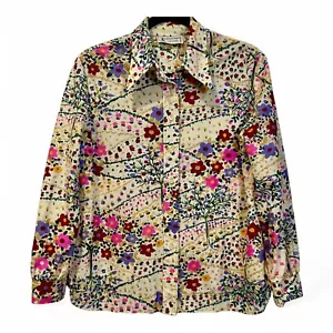 Vintage Retro 70’s Floral Hippie Boho Fountain Square Sheer Shirt Hippie Medium - Picture 1 of 4