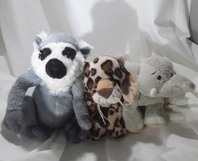 Webkinz Lot of 3 Velvety Elephant, Spotted Leopard, & Ringtailed Lemur (No Code) - Image 1 of 4