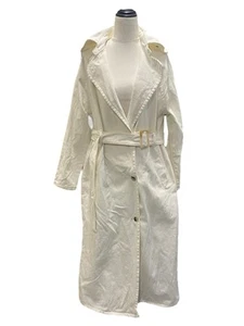 Boohoo X Madison Beer denim ivory Long button-up Coat with original belt - Bild 1 von 8