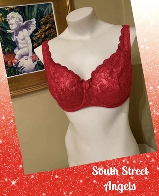 DE COLECCIÓN OLGA ~ ROJO ~ SUJETADOR CON AROS COPA COMPLETA BORDADO SATINADO ~ TALLA 36D Foto 1 de 4