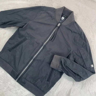 Chaqueta Bomber Deportiva G Star Batt Hombres Grande Desteñida Negra Calce Ajustado Bolsillos con Cremallera Completa Foto 1 de 4