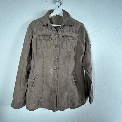 Cabi Womens Button Front Linen Utility Sahara Jacket Medium Pockets Lightweight - Image 1 of 4