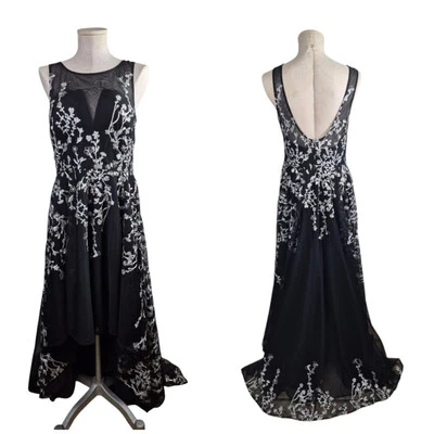 Vestido alto-bajo Nicole Miller New York calce y acampanado negro/blanco para mujer talla 8 Foto 1 de 4