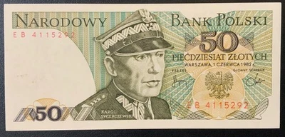 1982 POLAND PAPER MONEY - 50 ZLOTYCH UNCIRCULATED BANKNOTE! - Image 1 of 2