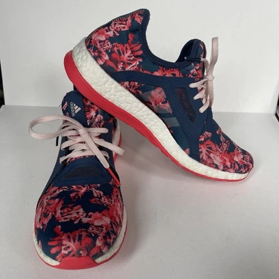 Adidas PureBoost X Floral Pink And Navy Wmn Sz 10 Running Athletic Gym Sneakers - Image 1 of 4