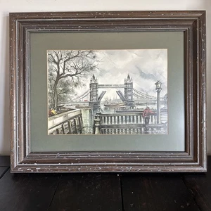 Vintage Print London Tower Bridge by Maurice Legendra Framed 17" x 21" - Picture 1 of 9