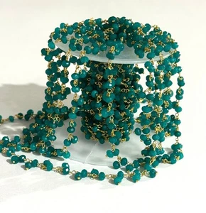 4 mm Amazonit Jade Perlen Cluster Kette vergoldet Rosenkranz Kette Schmuckherstellung - Bild 1 von 7