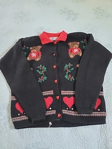 Karen Scott Navidad Suéter Pequeño Lg Cárdigan Osos Corazones Corazón Botones - Imagen 1 de 8