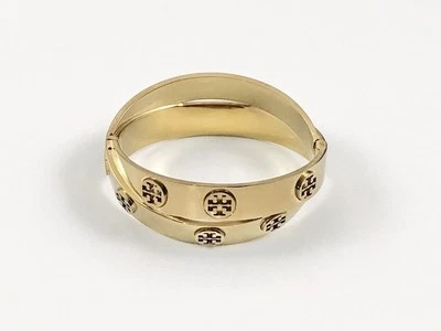 Tory Burch Metal Logo Double Hinge Wrap Bangle Bracelet Gold Tone. #1183 - Image 1 of 4