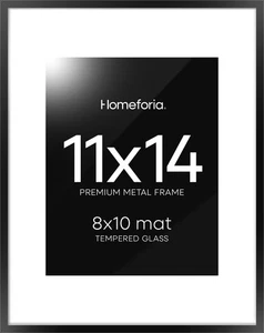 Black 11x14 Picture Frame, High End Metal 11x14 Poster Frames with Mat 8x10, ... - Picture 1 of 9