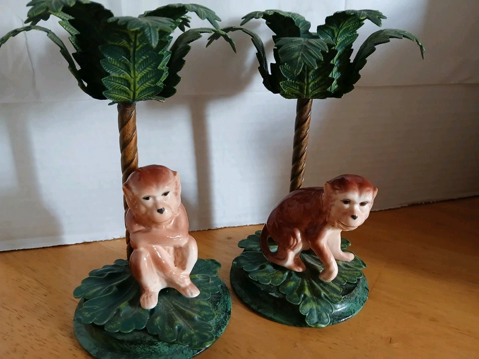 Candelabros Mid- Century Hollywood Regency Palmera Monos (2). Foto 1 de 4