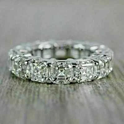 Moissanite 4Ct Asscher Cut Full Eternity Wedding Ring Band 14K White Gold Plated - Image 1 of 4