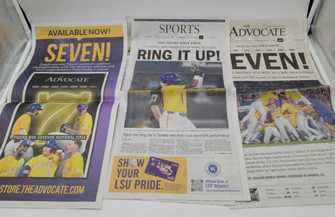 2023 LSU TIGERS NEWSPAPER BASEBALL 6/27 NCAA CHAMPS! SEVEN ! RING IT UP CWS 🏆s Cover