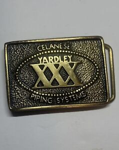 Vtg 1978 BTS Yardley Celanese Piping Systems Solid Brass Belt Buckle Advertising