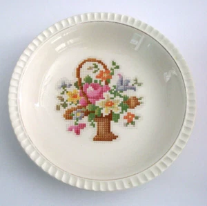 Cross Stitch Soup Bowl  Salem China Sampler Pattern  8 1/2"  Cottagecore - Picture 1 of 4
