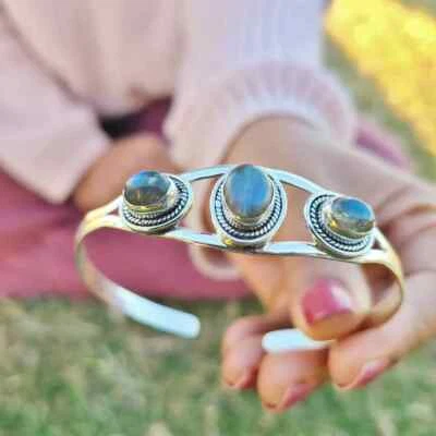Wonderful Labraforite Gemstone 925 Sterling Silver Handmade Bracelet Cuff WL-55 - Image 1 of 4