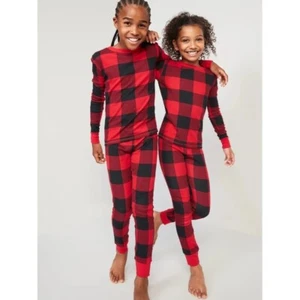 NWT Old Navy Matching Print Snug-Fit Pajama Set for Kids in Red Gingham - Picture 1 of 6